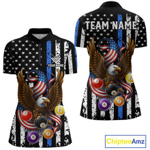 Load image into Gallery viewer, Billiard Eagle American Flag Stripes Pool Jersey For Women Custom Patriotic Billiard Team Shirt|Blue TDM4982