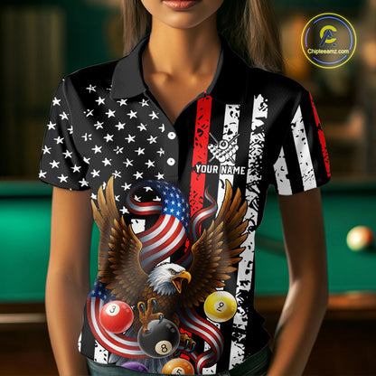 Billiard Eagle American Flag Stripes Pool Jersey For Women Custom Patriotic Billiard Team Shirt|Red TDM4983