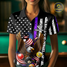 Load image into Gallery viewer, Billiard Eagle American Flag Stripes Pool Jersey For Women Custom Patriotic Billiard Shirt|Purple TDM4984