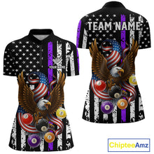 Load image into Gallery viewer, Billiard Eagle American Flag Stripes Pool Jersey For Women Custom Patriotic Billiard Shirt|Purple TDM4984