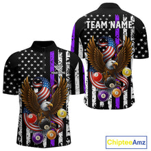 Load image into Gallery viewer, Billiard Eagle American Flag Stripes Pool Jersey For Men Custom Patriotic Billiard Shirt|Purple TDM4984