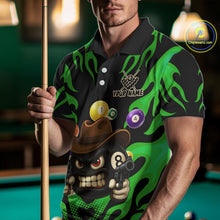 Load image into Gallery viewer, Personalized Green Funny Flame 8 Ball Billiard Shirt For Men Custom Pool Team Jersey Polo, 1/4 Zip TDM4985