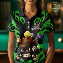 Load image into Gallery viewer, Personalized Green Funny Flame 8 Ball Billiard Shirt For Women Custom Pool Team Jersey Polo, 1/4 Zip TDM4985
