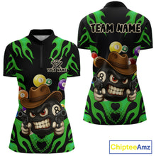 Load image into Gallery viewer, Personalized Green Funny Flame 8 Ball Billiard Shirt For Women Custom Pool Team Jersey Polo, 1/4 Zip TDM4985