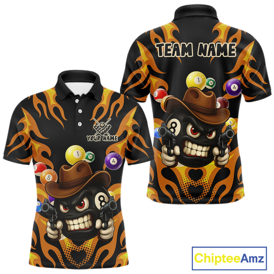Orange Funny Flame 8 Ball Billiard Shirt For Men Custom Pool Team Jersey Polo & Quarter Zip TDM4986