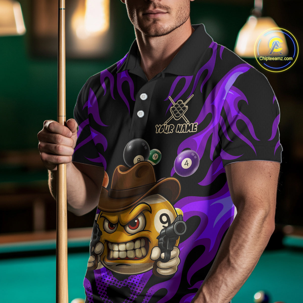 Personalized Purple Funny Flame 9 Ball Billiard Shirt For Men, Pool Team Jersey Polo & 1/4 Zip TDM4988