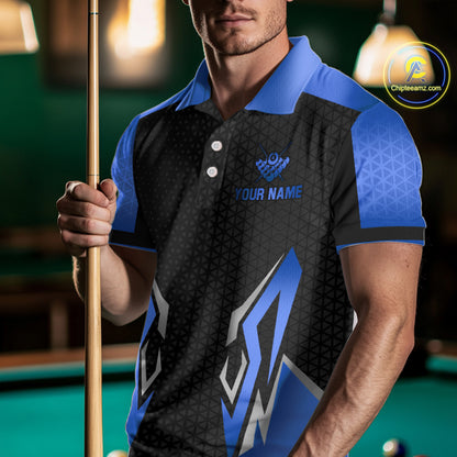 Black And Blue 8 Ball Pool Crown Billiard Shirt For Men Custom Billiard Jersey Team Polo & 1/4 Zip TDM4990