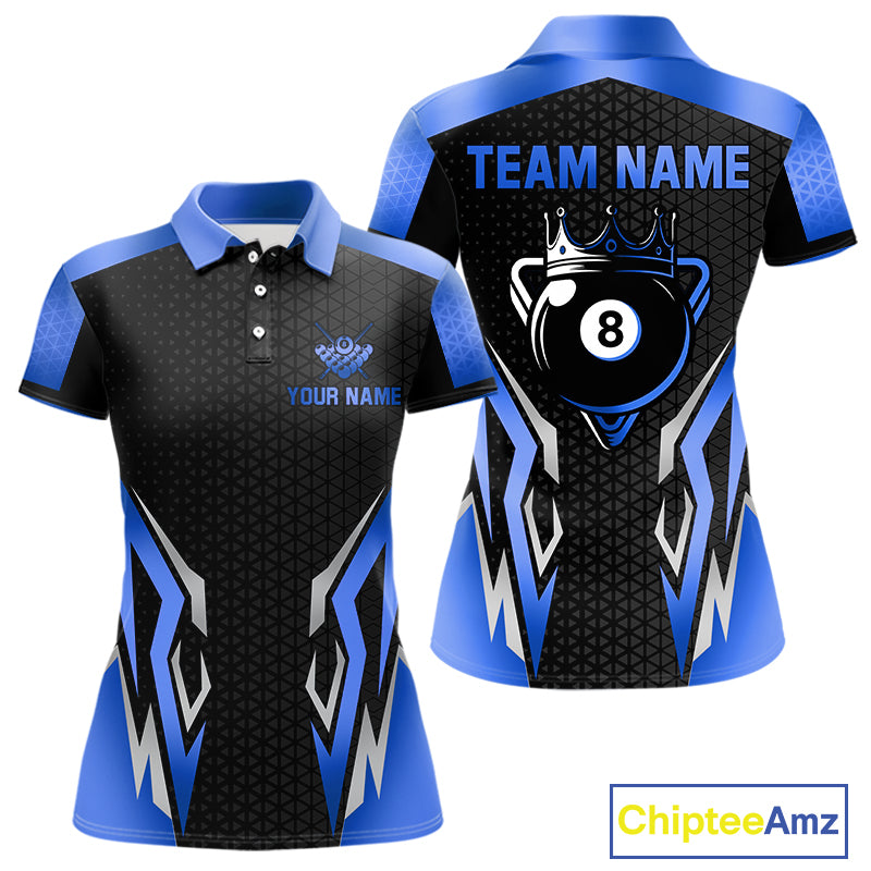Black And Blue 8 Ball Pool Crown Billiard Shirt For Women Custom Billiard Jersey Team Polo & 1/4 Zip TDM4990
