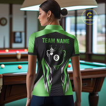 Load image into Gallery viewer, Black And Green 8 Ball Pool Crown Billiard Shirt For Women Custom Billiard Jersey Polo &amp; 1/4 Zip TDM4991