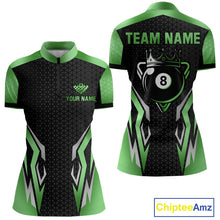 Load image into Gallery viewer, Black And Green 8 Ball Pool Crown Billiard Shirt For Women Custom Billiard Jersey Polo &amp; 1/4 Zip TDM4991