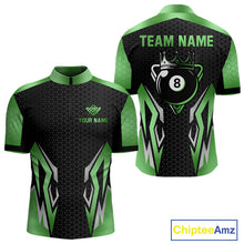 Load image into Gallery viewer, Black And Green 8 Ball Pool Crown Billiard Shirt For Men Custom Billiard Jersey Polo &amp; 1/4 Zip TDM4991