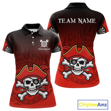 Load image into Gallery viewer, Red Black Funny Pirate Flame Skull Darts Shirt For Women Custom Dart Jerseys Team Polo &amp; 1/4 Zip TDM5177