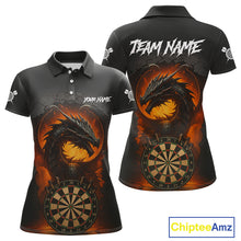 Load image into Gallery viewer, Personalized Black Grey Dragon Darts Shirt For Women Custom Fire Dart Jersey Team Polo &amp; 1/4 Zip TDM5179