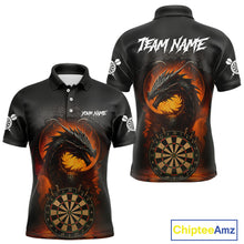 Load image into Gallery viewer, Personalized Black Grey Dragon Darts Shirt For Men Custom Fire Dart Jersey Team Polo &amp; 1/4 Zip TDM5179