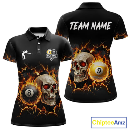 Personalized Skull 8 Ball & 9 Ball Fire Billiard Shirt For Women Custom Billiard Pool Team Jersey TDM5425