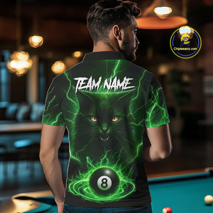 Green 8 Ball Thunder Lightning Cat Billiard Shirt For Men Custom Pool Team Jersey Polo & 1/4 Zip TDM5696