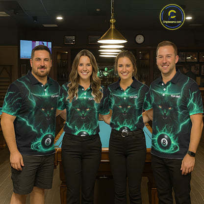 Turquoise 8 Ball Lightning Cat Billiard Shirt For Men Custom Pool Team Jersey Polo & 1/4 Zip TDM5697