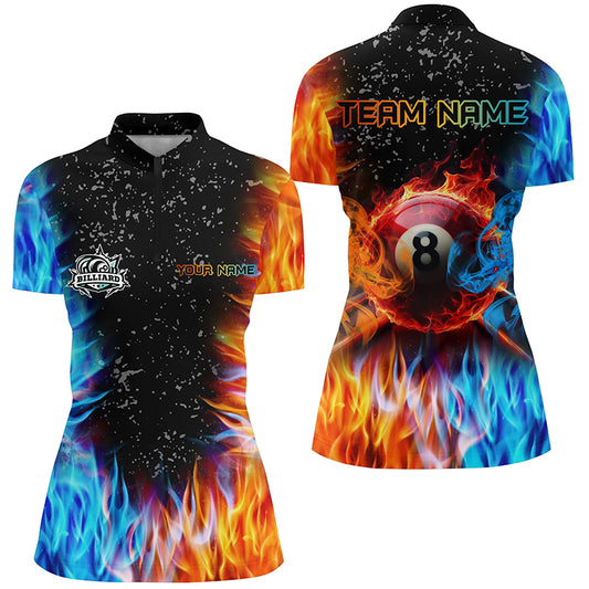 Customized Billiard Fire Water 3D Printed Women Quarter-Zip Shirt 8 Ball Pool Shirt For Team TDM1088