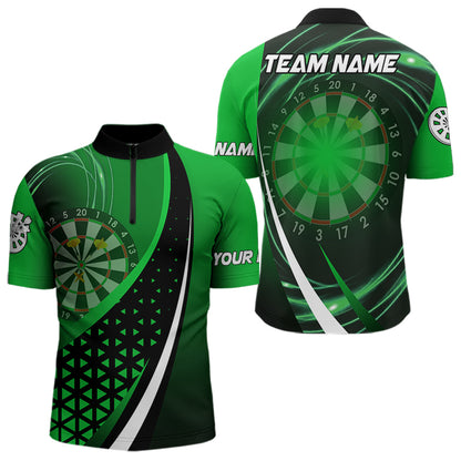 Black Green Lights Dart Polo, 1/4 Zip Custom Dart Shirt For Men Dart Jersey TDM3546