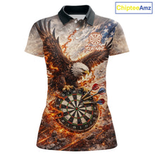 Load image into Gallery viewer, Personalized Grunge Fire Eagle Darts Shirt For Women, Patriotic Darts Jersey Team Polo &amp; 1/4 Zip TDM5911