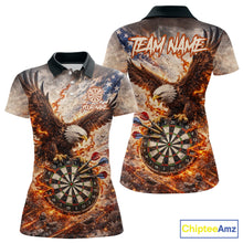 Load image into Gallery viewer, Personalized Grunge Fire Eagle Darts Shirt For Women, Patriotic Darts Jersey Team Polo &amp; 1/4 Zip TDM5911
