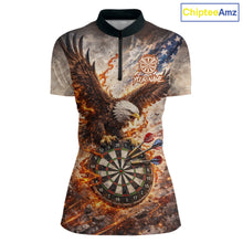 Load image into Gallery viewer, Personalized Grunge Fire Eagle Darts Shirt For Women, Patriotic Darts Jersey Team Polo &amp; 1/4 Zip TDM5911