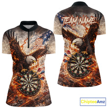 Load image into Gallery viewer, Personalized Grunge Fire Eagle Darts Shirt For Women, Patriotic Darts Jersey Team Polo &amp; 1/4 Zip TDM5911
