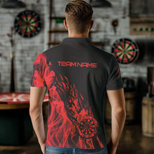 Load image into Gallery viewer, Red And Black Dartboard Fire Flame Darts Polo &amp; Quarter Zip Custom Dart Shirt For Men Dart Jerseys TDM3707