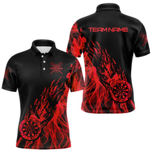 Load image into Gallery viewer, Red And Black Dartboard Fire Flame Darts Polo &amp; Quarter Zip Custom Dart Shirt For Men Dart Jerseys TDM3707