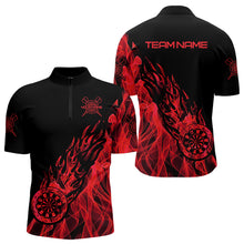 Load image into Gallery viewer, Red And Black Dartboard Fire Flame Darts Polo &amp; Quarter Zip Custom Dart Shirt For Men Dart Jerseys TDM3707