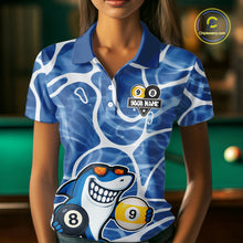 Load image into Gallery viewer, Blue Funny Shark 8 Ball &amp; 9 Ball Billiard Shirt For Women Custom Pool Team Jersey Polo &amp; 1/4 Zip TDM6056