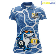 Load image into Gallery viewer, Blue Funny Shark 8 Ball &amp; 9 Ball Billiard Shirt For Women Custom Pool Team Jersey Polo &amp; 1/4 Zip TDM6056
