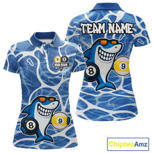 Load image into Gallery viewer, Blue Funny Shark 8 Ball &amp; 9 Ball Billiard Shirt For Women Custom Pool Team Jersey Polo &amp; 1/4 Zip TDM6056
