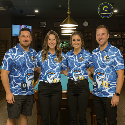 Blue Funny Shark 8 Ball & 9 Ball Billiard Shirt For Women Custom Pool Team Jersey Polo & 1/4 Zip TDM6056