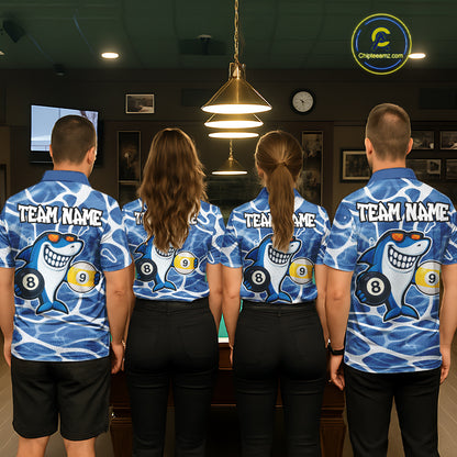 Blue Funny Shark 8 Ball & 9 Ball Billiard Shirt For Women Custom Pool Team Jersey Polo & 1/4 Zip TDM6056