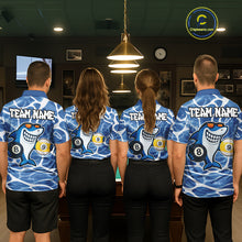 Load image into Gallery viewer, Blue Funny Shark 8 Ball &amp; 9 Ball Billiard Shirt For Women Custom Pool Team Jersey Polo &amp; 1/4 Zip TDM6056
