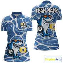 Load image into Gallery viewer, Blue Funny Shark 8 Ball &amp; 9 Ball Billiard Shirt For Women Custom Pool Team Jersey Polo &amp; 1/4 Zip TDM6056