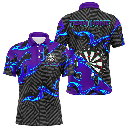 Custom Black Purple Tribal Flame Darts Polo Shirt For Men, Personalized Darts Team Jerseys TDM1429