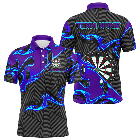 Custom Black Purple Tribal Flame Darts Polo Shirt For Men, Personalized Darts Team Jerseys TDM1429