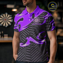Load image into Gallery viewer, Custom Black And Purple Tribal Flame Dart Shirts For Men, Darts Team Jerseys Polo &amp; Quarter Zip TDM3971