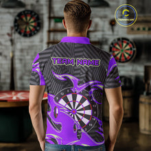 Load image into Gallery viewer, Custom Black And Purple Tribal Flame Dart Shirts For Men, Darts Team Jerseys Polo &amp; Quarter Zip TDM3971