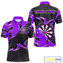 Load image into Gallery viewer, Custom Black And Purple Tribal Flame Dart Shirts For Men, Darts Team Jerseys Polo &amp; Quarter Zip TDM3971