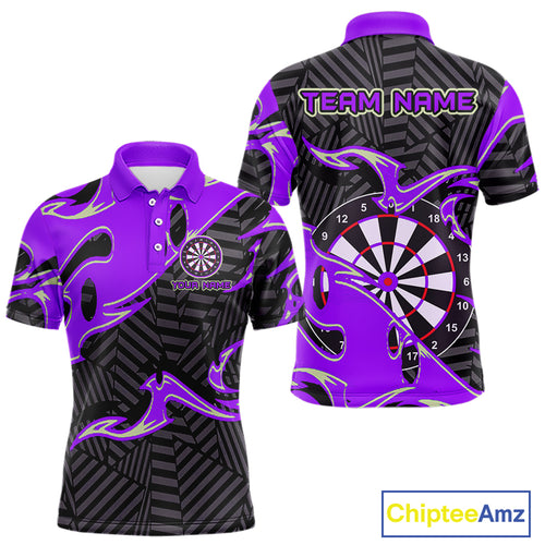 Custom Black And Purple Tribal Flame Dart Shirts For Men, Darts Team Jerseys Polo & Quarter Zip TDM3971