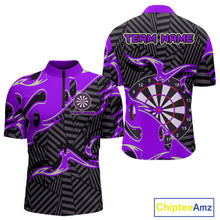 Load image into Gallery viewer, Custom Black And Purple Tribal Flame Dart Shirts For Men, Darts Team Jerseys Polo &amp; Quarter Zip TDM3971