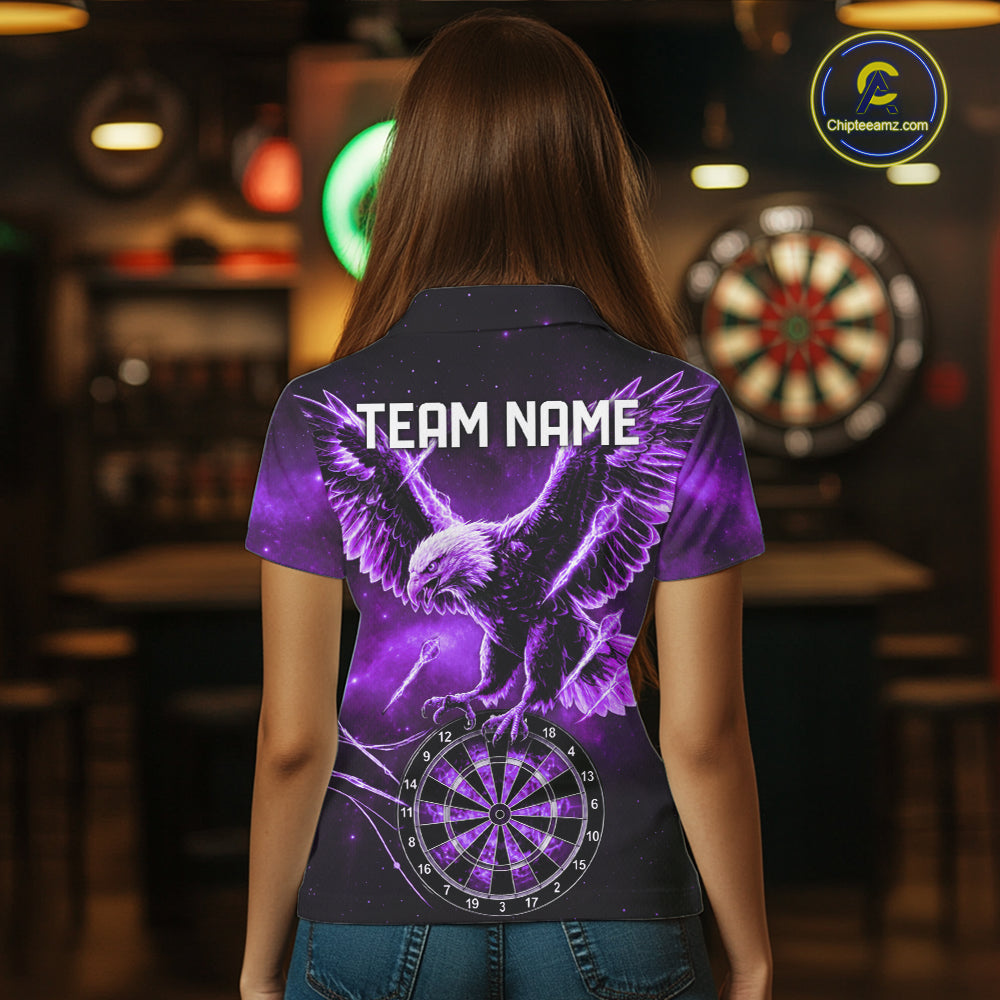 Personalized Purple Dartboard Galaxy Eagle Darts Shirt For Women, Darts Team Jersey Polo & 1/4 Zip TDM6485