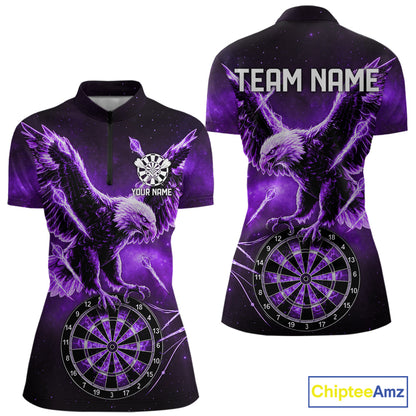 Personalized Purple Dartboard Galaxy Eagle Darts Shirt For Women, Darts Team Jersey Polo & 1/4 Zip TDM6485