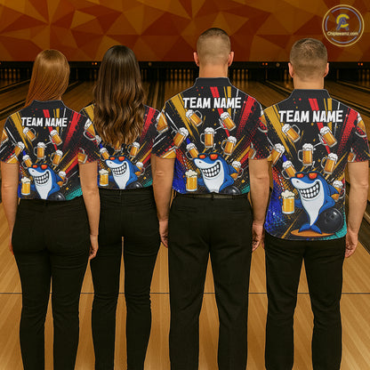 Colorful Graffiti Funny Shark And Beer Bowling Polo, 1/4 Zip For Women Custom Bowling Team Jersey TDM6488