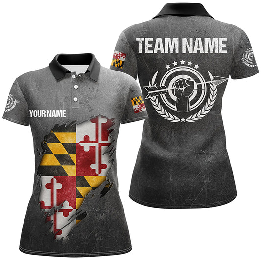 Personalized Grunge Maryland Archery Shirts For Women, Custom Maryland Flag Shirts For Archers TDM1800