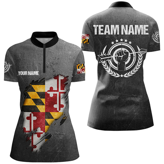 Personalized Grunge Maryland Archery Shirts For Women, Custom Maryland Flag Shirts For Archers TDM1800