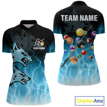 Load image into Gallery viewer, Custom Billiard Shirt For Women –  Blue Thunder Lightning Wolf Pool Balls Team Jersey Polo &amp; 1/4 Zip TDM4558